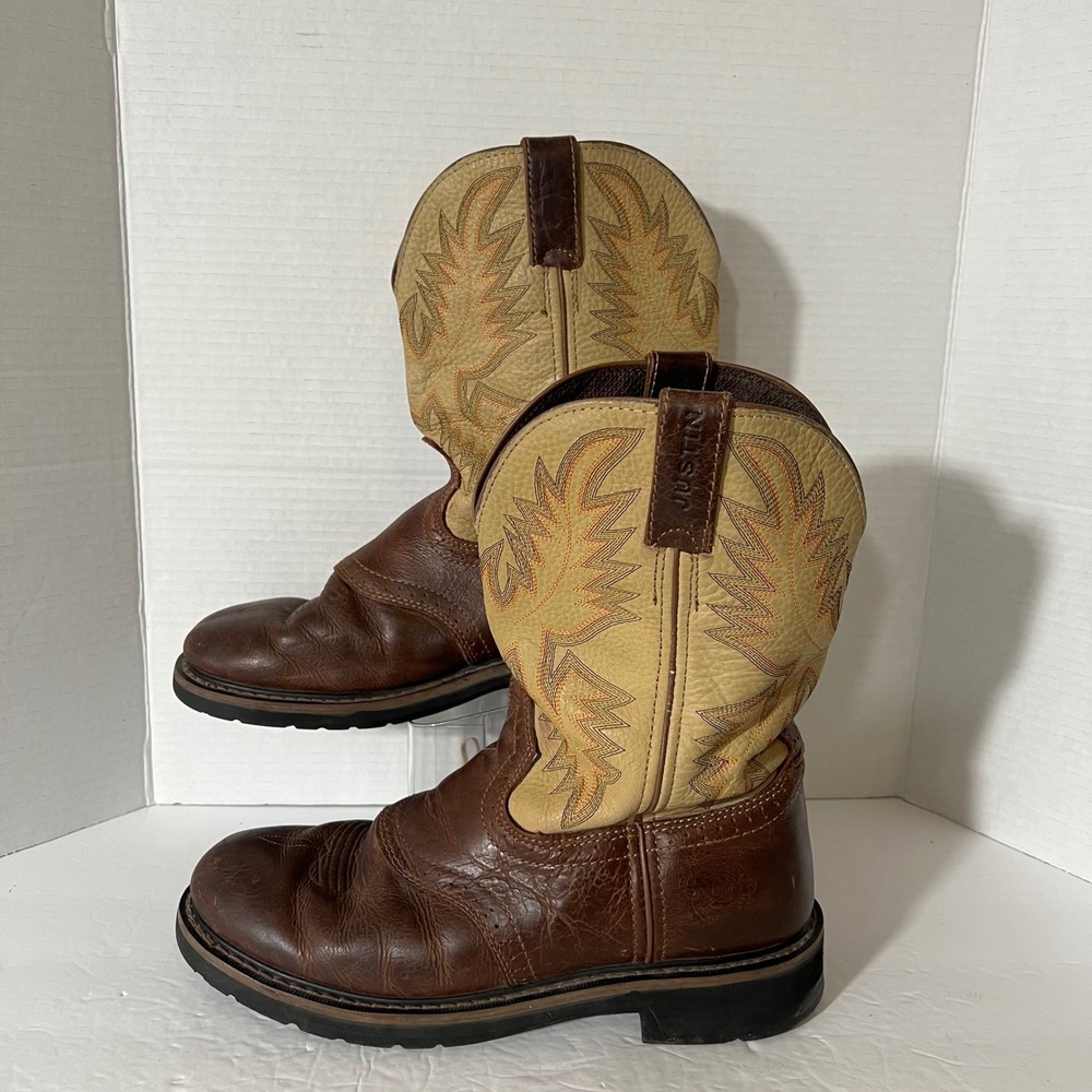 Justin Original Work Boots Mens 10.5 EE Brown Tan Leather Western WK4660